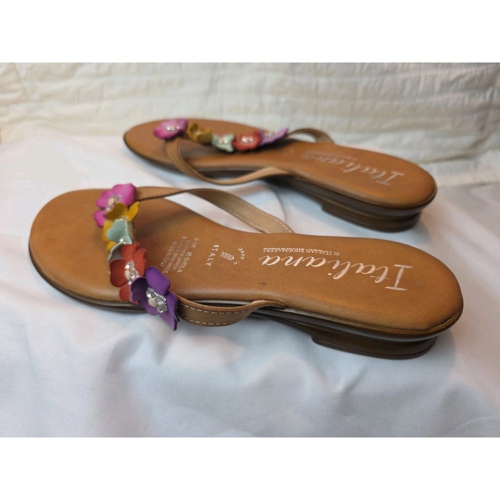 Italian Shoemakers Women's Leather Upr Flat Comfort Slide Sandals Size 8.5 Brown